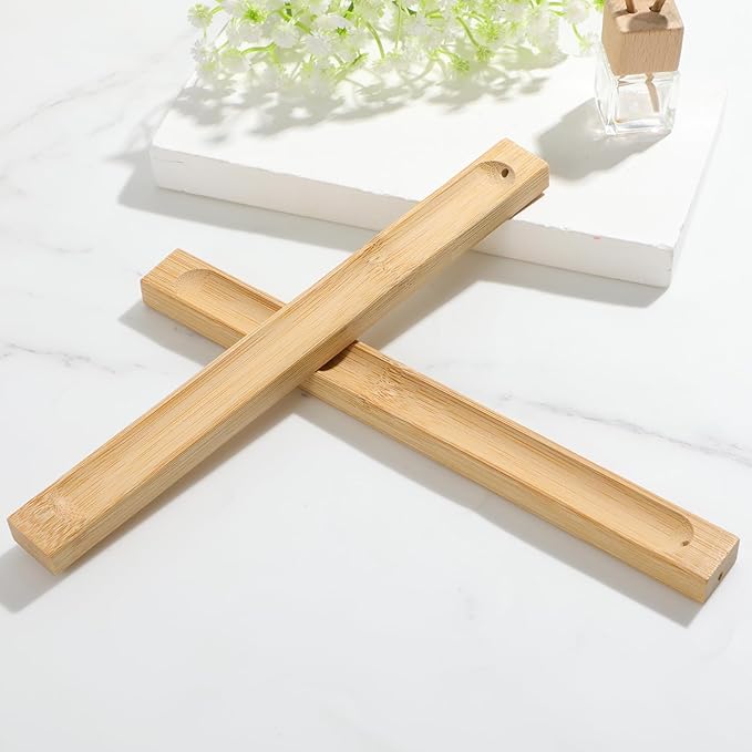 2Pcs Wooden Incense Holder for Sticks, Wood Incense Stick Holder with Ash Collector Catcher Adjustable Angle Stick Burner, 9.1 Inches