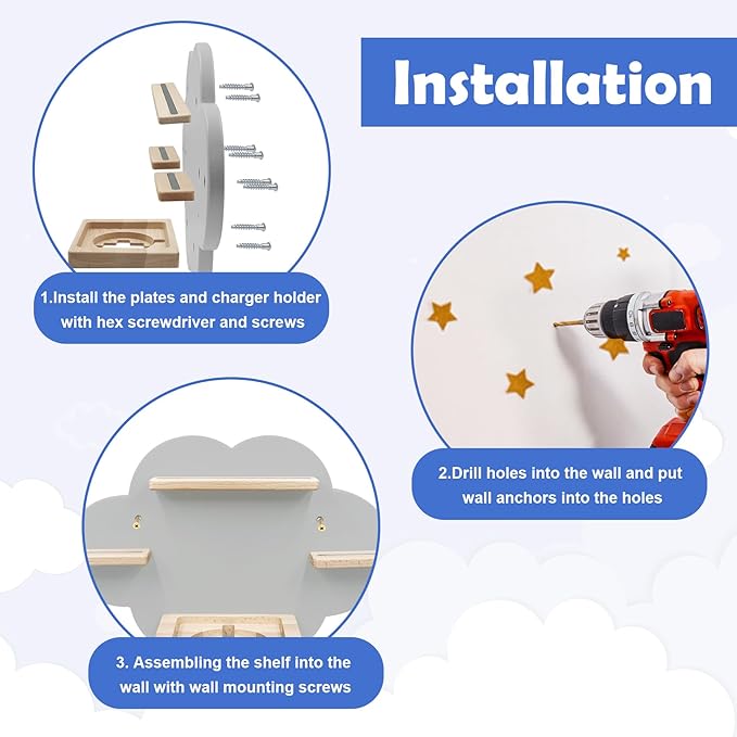 Taladad for TonieBox and Tonie Shelf Cloud,Tonies Storage for 12-20 Tonie Figures Characters Magnetic Wall Shelf for Tonies Toniebox, Charging Station (Grey)