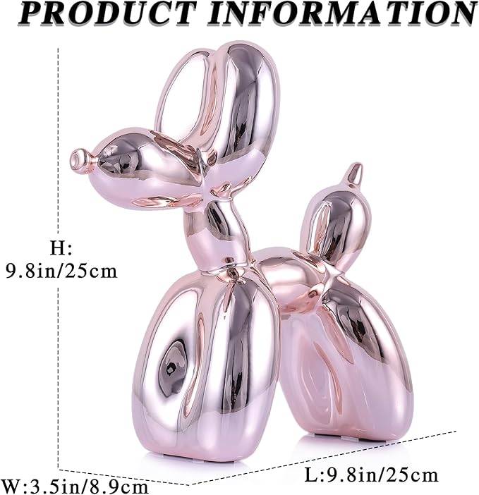 Balloon Dog Sculpture Modern Home Decor Collectible Figurines Funky Statues for Bedroom Trendy Animal Decor for Coffee Table Living Room Decor, 9.8*9.8*3.5inch, Pink