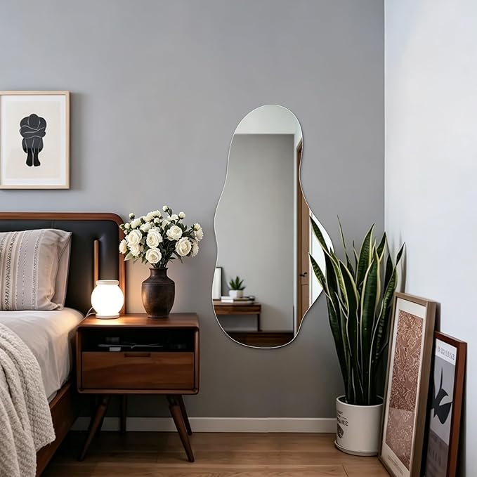 Niccy 48"×24" Frameless Cloud Full Length Mirrors, Long Wall-Mounted Mirror for Living Room, Large Full Body Floor Mirror, Explosion-Proof Tall Hanging-Mirror for Bathroom Bedroom Entryway Decor