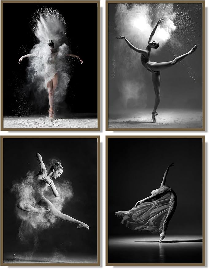 NCYEL Black and white ballet wall art dancer poster beautiful girl bedroom elegant dance classroom bathroom dormitory decoration poster 16 "x24 x4pcs