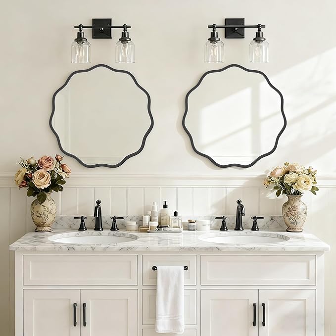 HOMECOOKIN 24 Inch Wavy Round Wall Mirror, Round Wavy Wall Mirror with Aluminum Frame for Bathroom Upgrades, Hotels, Dressing Tables,Farmhouses