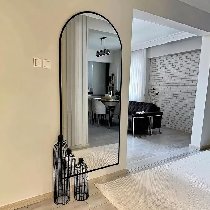 SUNQUEEN 71"×32" Mirror Full Length, Arched Full Length Mirror with Stand, Standing Floor Mirror Wall, Hanging or Leaning Large Full Body Mirrors for Bedroom Living Room (Black)