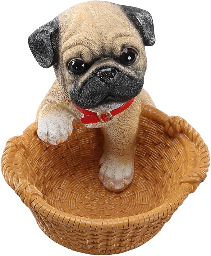 Dog Resin Storage Basket, Desktop Organizer for Remote & Keys, Cute Home Decor Tray, Ideal present for Pet Lovers.(Brown Pug)