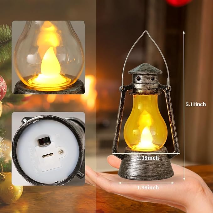 12Pcs LED Mini Vintage Lanterns Decor Indoor Decorative Outdoor Hanging Lantern Decorative Small Candle Lanterns Farmhouse Decor for Wedding Centerpiece,Halloween,Christmas,Farmhouse Decorative