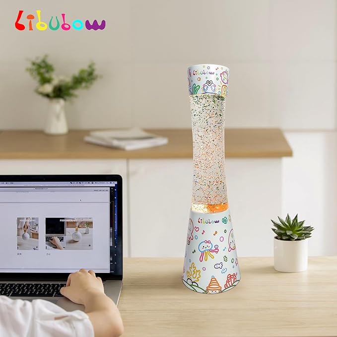 15.5 Inch Beautiful Music Party Rainbow Glitter Lamp, 2pcs Bulbs, Starry Night Light, Birthday Present for Girls, Kids, Adults and Teens, Mood Lighting, Home and Room Decor, Calming Rainbow Lamp
