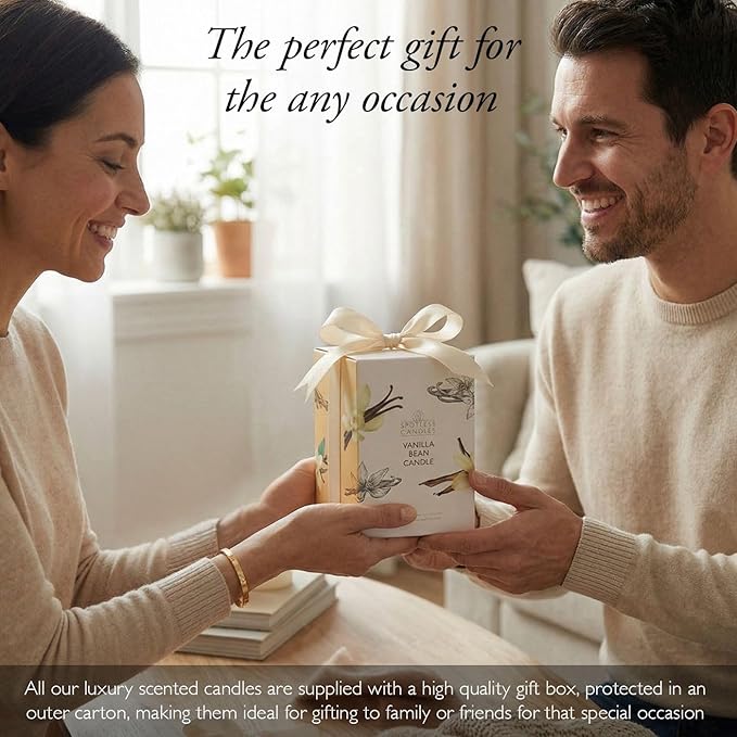 Candle Vanilla Bean 22oz with Wooden Wick in a Presentation Gift Box & Protective Shipper - Vanilla Scented Candles - Large Jar Candles