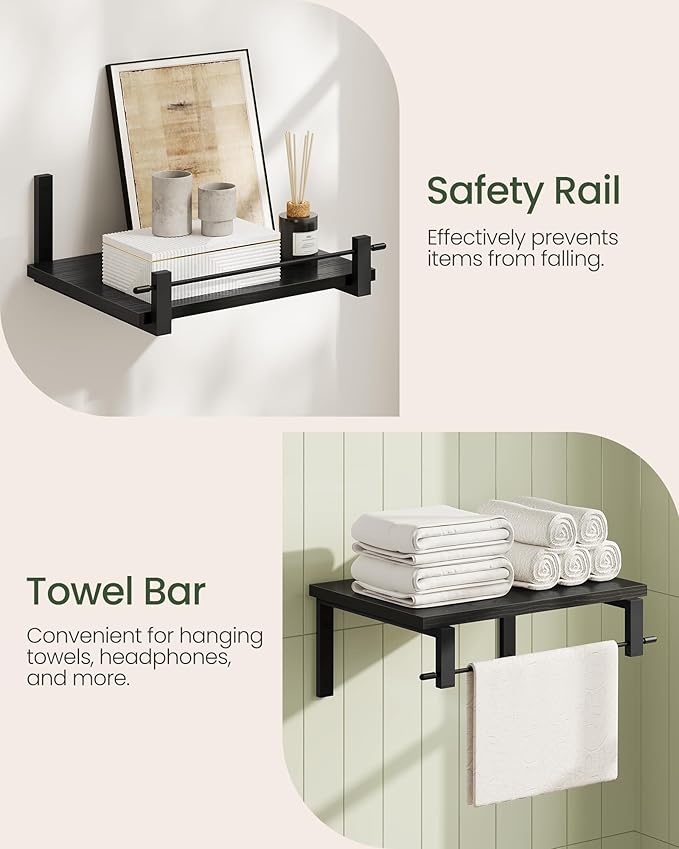 CHOEZON Deep Floating Shelves for Wall, 12 inch Wall Mounted Shelves Set of 2, Wide Floating Shelves for Living Room, Bedroom, Study, Bathroom, Black TBJ02P2BB