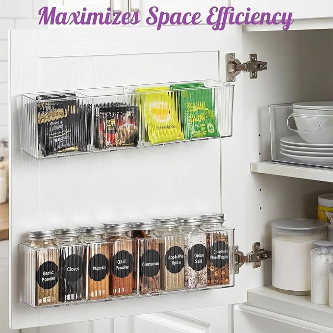 4 Pack Wall Mount Makeup Organizer, 14" Plastic Bathroom Storage Organizer with 3 Compartments, Clear Adhesive Shower Floating Shelf Cabinet Door Organizer for Wall Narrow Space Office