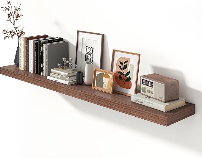 FLYJOE 72 Inch Walnut Floating Shelf | 12 Inch Deep Floating Shelves Set of 1 | 72" D x 12" D Rustic Wood Shelves for Wall | Deep Walnut Shelves for Living Room Bathroom Laundry Room Kitchen