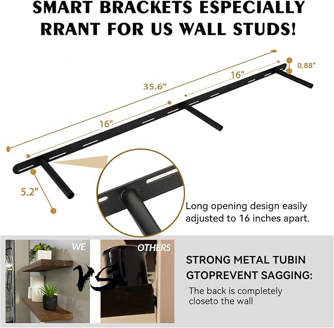 BGMG Wood Floating Shelves for Wall 42 inch Set of 2, Rustic Wooden Wall Mount Shelves for Living Room Bedroom Kitchen Farmhouse-42x6.7x1.25 inch- Gold Oak