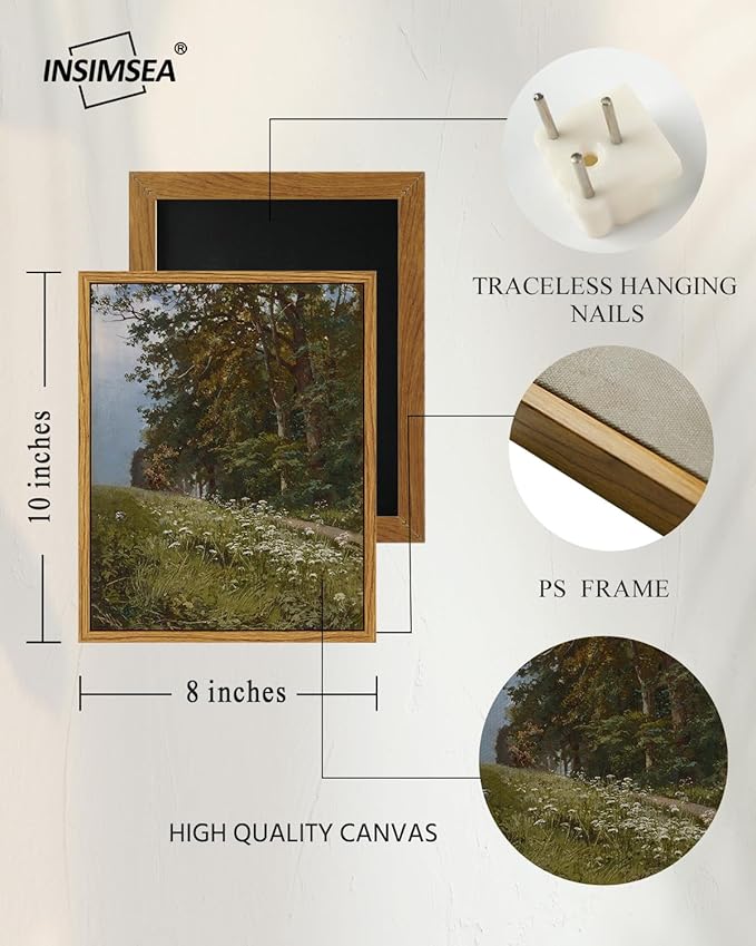 InSimSea Framed Canvas Wall Art, Vintage Landscape Painting, Rustic Nature Scenery Decor for Living Room Shelf Hallway,10x8in, Neutral Green Tones