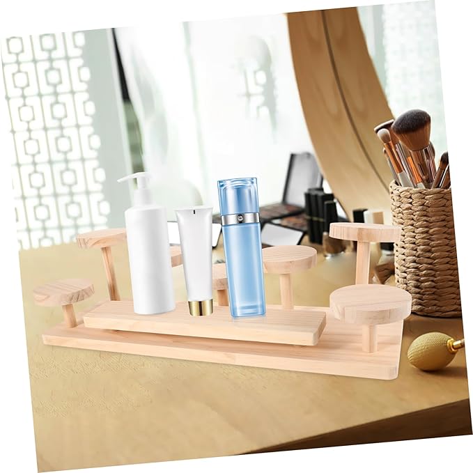MERRYHAPY Elegant Wooden Perfume Display Stand Cosmetics Shelf Makeup Organizer Skincare Display Desktop Riser