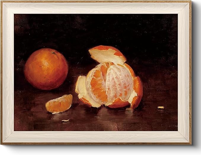 VIYYIEA Framed Wall Art for Living Room, Orange Canvas Prints, Vintage Home Decor, Fruits Painting Picture, Bathroom Wall Decor Gifts for Friends or Family -【Oranges】-(16L x 12W)