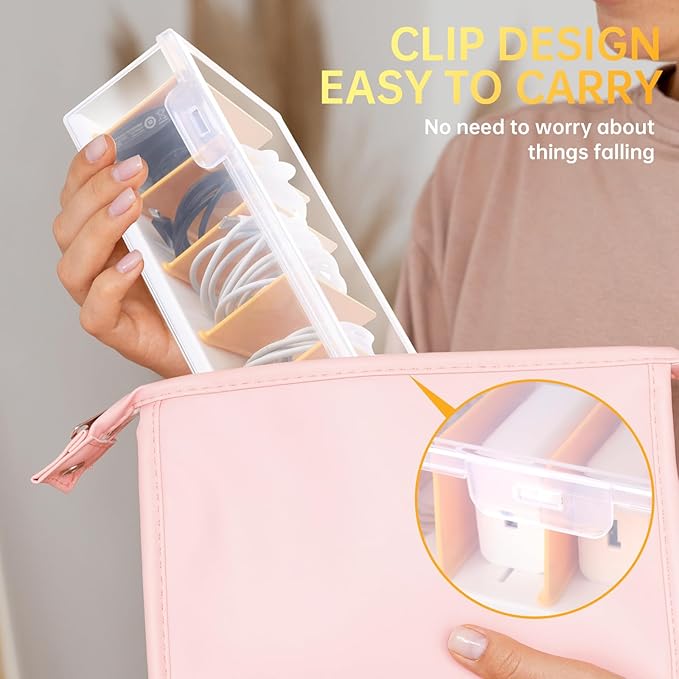 PAVSTINE 2 Pack Clear Cable Organizer Box with Lid, Plastic Charger Cable Cord Storage Organizer, Office Desk Organizers, Multifunctional Accessories Storage for Home Drawer Office, Stackable