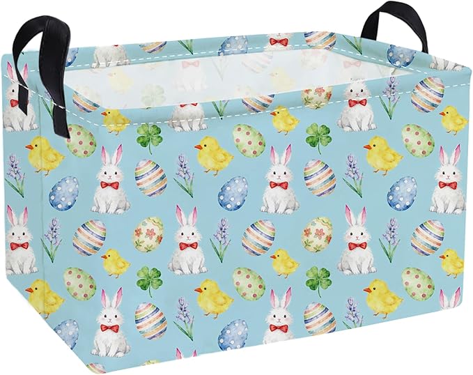 Essme Rectangular Easter Basket, Kids Storage bin Organizer with Handles for Easter Decor,Shelf Basket,Toy Organizer,Easter Baskets.(Blue Easter)