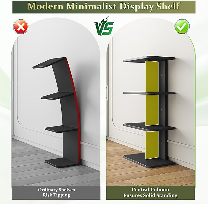 REIBII 4 Tier Wall Shelves, Vertical Column Black Floating Shelves for Wall Decor, Floating Shelf for Vanity, Bedroom, Living Room, Office