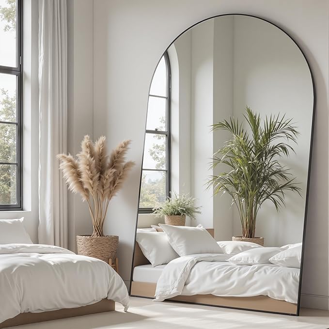 Suidia 72"x44" Arched Full Length Mirror with Stand, Full Body Mirror with Aluminum Frame, Freestanding/Leaning/Wall-Mounted, Floor Mirrors for Bedroom, Living Room, Entryway, Dressing Room, Black