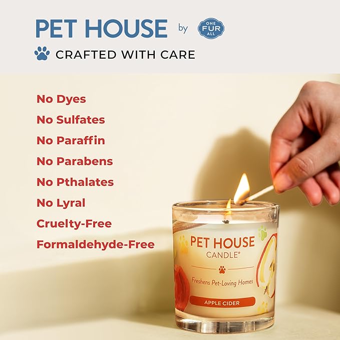 One Fur All Pet House Candle 2 Pack - Plant-Based/Soy - Clean Burning Scented, Long Lasting Pet Odor Candle for Home - Vanilla Sandalwood, Vanilla Creme Brulee
