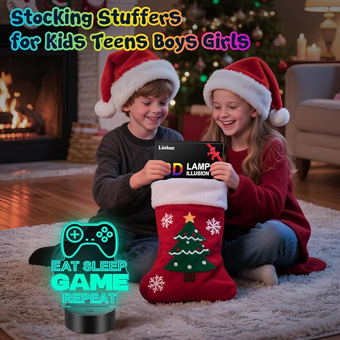 Linkax Gaming Gifts Stocking Stuffers for Teens Boys Girls, 3D Illusion Lamp Night Light Room Decor 16 Colors Change, Birthday Gifts for 6 7 8 9 10 11 12 Year Old Boy
