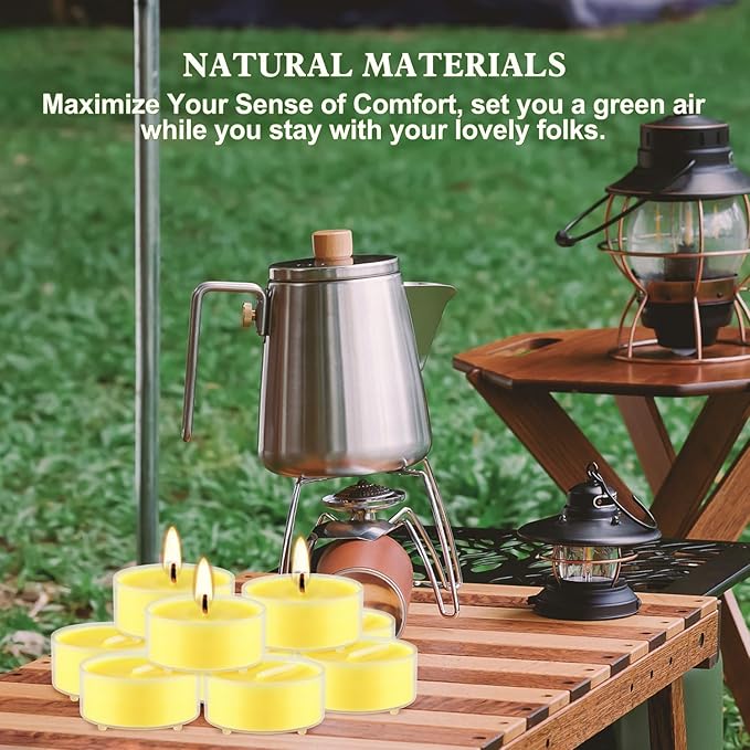 Fclayvts 3.5-Hour 100 Pack Citronella Tealight Candles, Outdoor and Indoor Summer Scented Candle,Natural Soy Wax Candle for Home Patio Garden Yard Balcony,BBQ Birthday Emergency