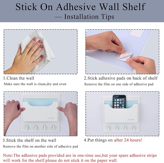 Bedside Shelf Organizer,Stick On Adhesive Wall Mounted Floating Shelf Entryway Mail/Keys Holder - Good for Home,Dorm,Bedroom(Horizontal Type/Black)