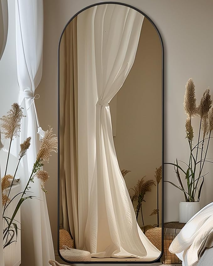Antok Full Length Mirror, 58"x17" Floor Mirror with Stand, Hanging Mounted Mirrors for Bedroom, Living Room, Cloakroom, Dining Room, Black, Arch