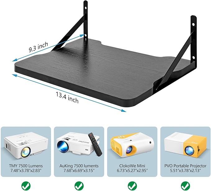 Black Small Mini Projector Shelf,Router Wall Mount Floating Shelf,Projector Mount Rack Holder,Modem Cable Box for Xbox Series PS5 PS4 by MDF