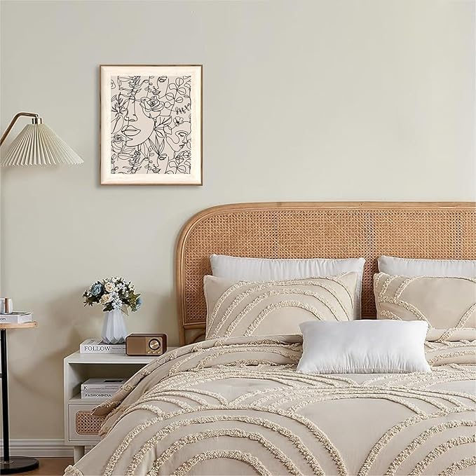 ASTRDECOR Abstract Framed Wall Art, Minimalist Boho Art Prints Women Portrait Line Art Wall Decor, Mid Century Wall Prints, Boho Wall Art Canvas, Neutral Black Beige Bedroom Decor - 10''x12''