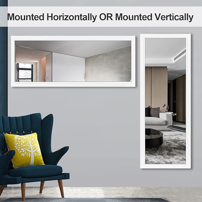 NeuType Full Length Mirror, 47x18 inches, Over The Door, Wall Mounted or Leaning, Shatterproof, White, Home Decor