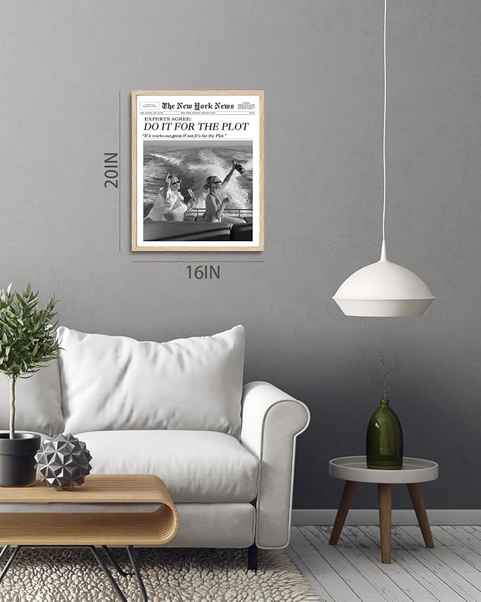 Bwodke OAK Wood Framed Wall Art Do It for The Plot Canvas Art Vintage Newspaper Pictures Wall Decor Trendy Prints Retro Artwork for Girly Dorm Bedroom 16"x20"