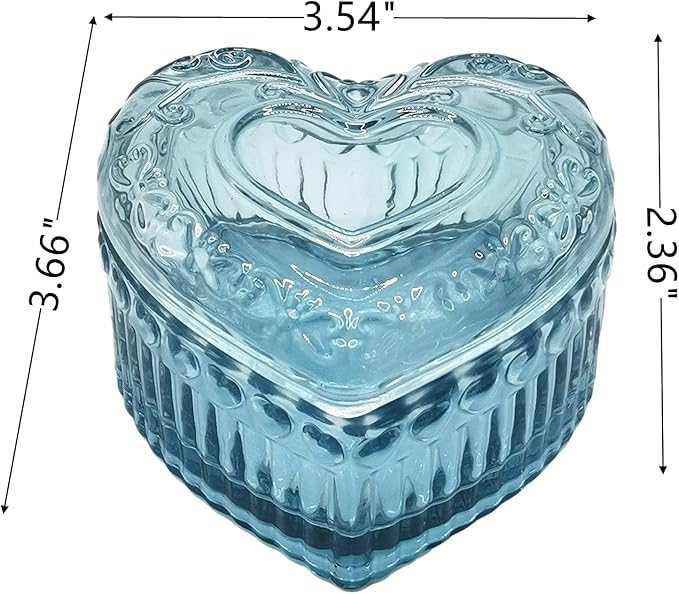 Glass Jewelry Box Heart Shape Cute Box for Storage Ring Earring Trinket Vintage Jewelry Organizer Decorative Gift for Women Girls-GRB003-Dark Blue