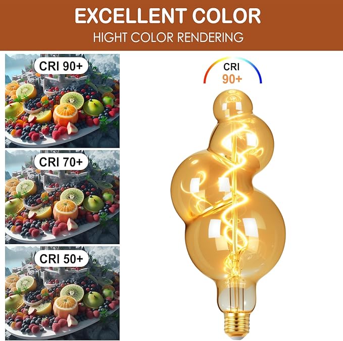 40 Watt Decorative Vintage LED Light Bulbs, Special Bubble 4W LED Filament Edison Bulb,2700K Oversized Warm Lights,Dimmable E26 Lamp Base,1-Pack