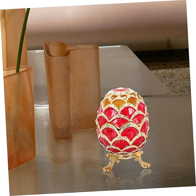 European Style Red Metal Jewelry Box Alloy Ear Display Case Cosmetic Organizer for Women Festival Storage