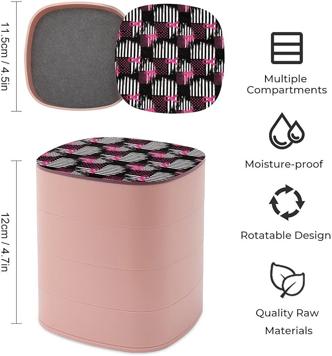 4-Layer Rotatable Jewelry Storage Tray with Mirror Breast Cancer Awareness Ribbon Pink American Flag Jewelry Organizer Earring Holder for Women