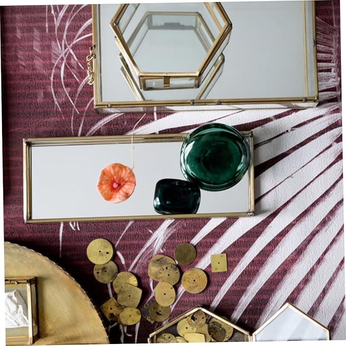 Gold Rim Glass Jewelry Box Desktop Makeup Organizer Geometric Design Ring Necklace Earring Storage Wedding
