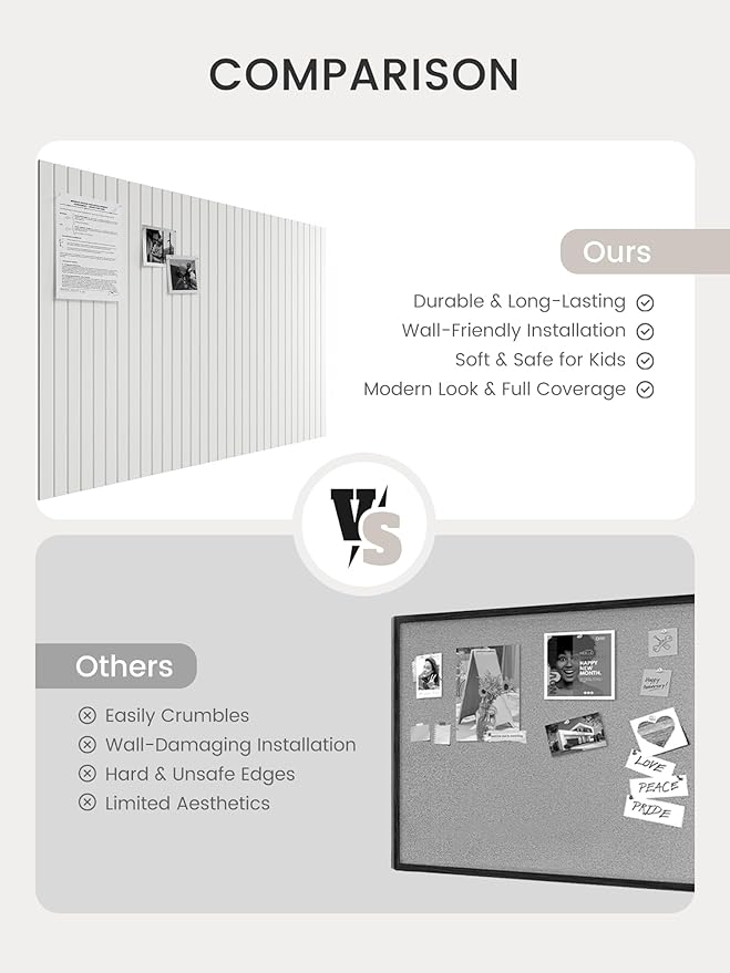 Bumusty Large Cork Board Alternative-48 x 36" Felt Bulletin Board Tiles, with 30 Pushpins, 70 Adhesive Tabs, Fine-Stripe 12-Pack, Cork Boards for Office Push Pin Board Felt Board-Milky White