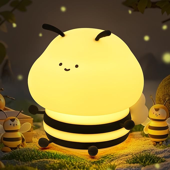 OkiyiD Bee Gifts, Cute Bee Night Light, Animal Silicone Nursery Lamp with Dimming and Timing Function, 9 Lighting Effects, Cute Room Decor Lights