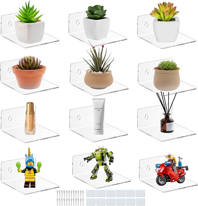 Acrylic Wall Shelves for Storage,Floating Shelf,Clear Display Shelves,Ledges for Pop Figures Plant Organizer for Toy Games Spices Perfumes Picture Photo for Bedroom Decor Living Room