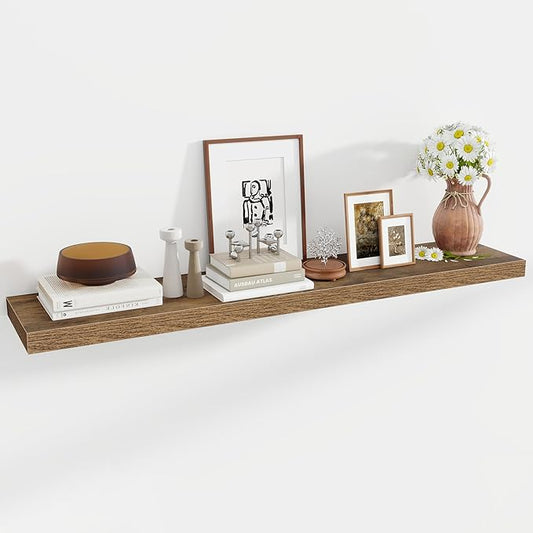 Acovy 55 Inch Floating Shelves, 12 Inch Deep Floating Shelves for Wall, Floating Shelf with Invisible Brackets, Deep Shelves for Bathroom, Bedroom, Living Room, 1 Pack, Brown