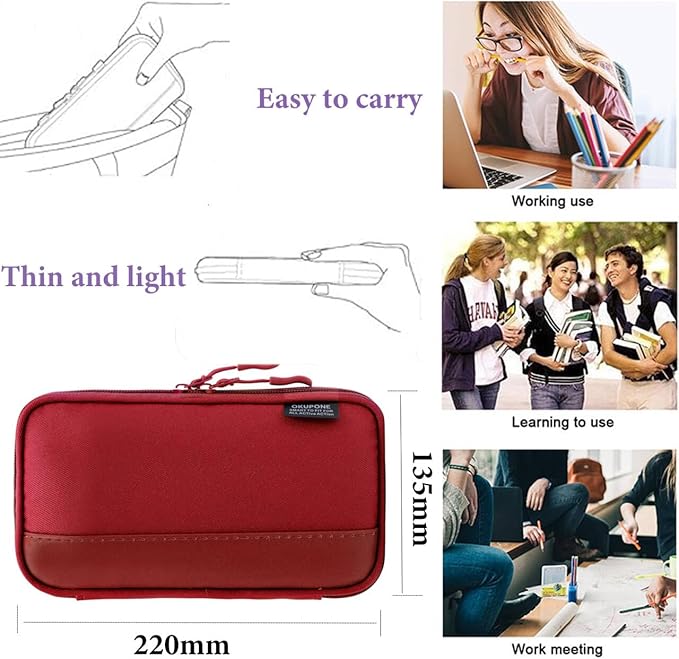 Big Capacity Pen Case Large Storage Pen Pouch Aesthetic, Office Pen Box Marker Case Simple Sturdy Multifunctional Bag Organizer for Man Women(Red)