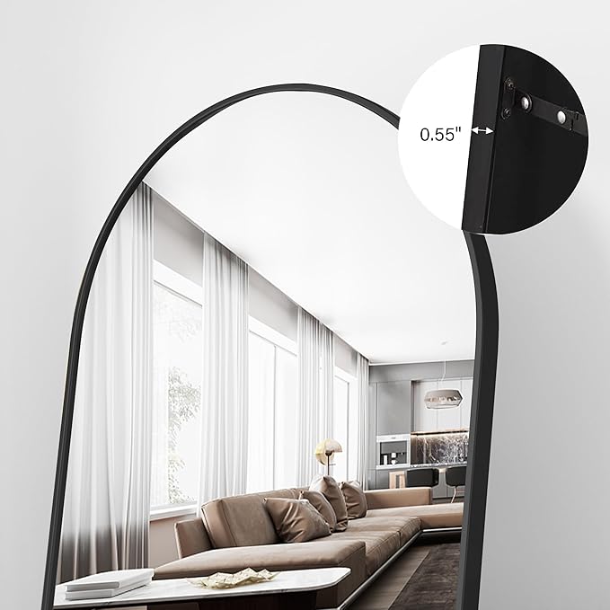 Floor Length Mirror, 76"x34" Arch Full Length Mirror Hanging or Leaning, Body Mirrors with Stand, Arched-Top Wall Mounted Mirrors with Aluminum Frame for Bedroom (Black)