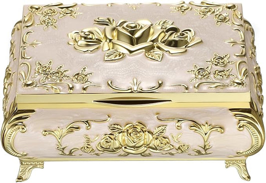 Hipiwe Metal Jewelry Organizer Box Antique Decorative Treasure Chest Keepsake Storage Case for Rings Earrings Holder Gift for Women, Medium