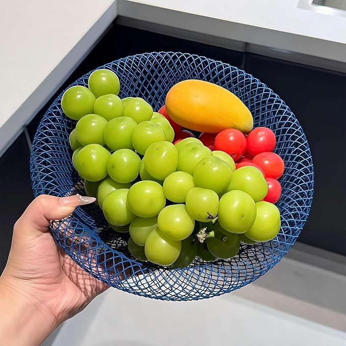Nest Fruit Bowl with Drainer - Modern Home Decor, Creative Fruit Basket for Kitchen Counter, Dining Table, Living Room Coffee Table - Stylish Ins Aesthetic Storage & Display (Blue)