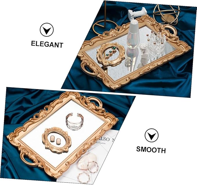 VILLCASE European Style Vintage Mirror Tray Golden Makeup Organizer Perfume Storage Vanity Display Decorative Dresser Tray for Home Party Decor