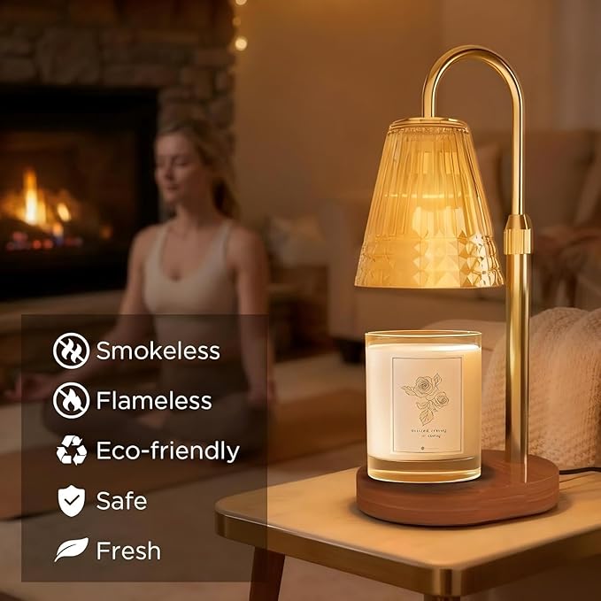 Candle Warmer Lamp with Timer, 4-Levels Dimmable Electric Wax Melter, Adj.Height for Jar Candles, Mother's& Father's&Christmas Day&Birthday Gift Ideas for Women/Friends/Wife (Elegant Golden)