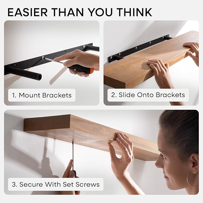 Homeforia 42 inch Golden Oak Floating Shelf, High End Solid Real Wood 42inch Small Floating Shelves for Wall Mounted, Oak Wooden 42in Floating Shelves, Heavy Duty Bracket, 42 X 6.5 X 1.75 in, Set of 2