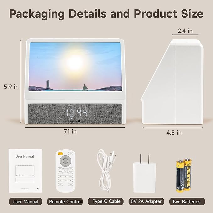 Upgraded Sunrise Alarm Clock, White Noise Machine with 12 Soothing Sounds, Wake-Up Light with Snooze Function, 12/24H Dual Time Display, Power Adapter Included, for Youth, Mother's Day