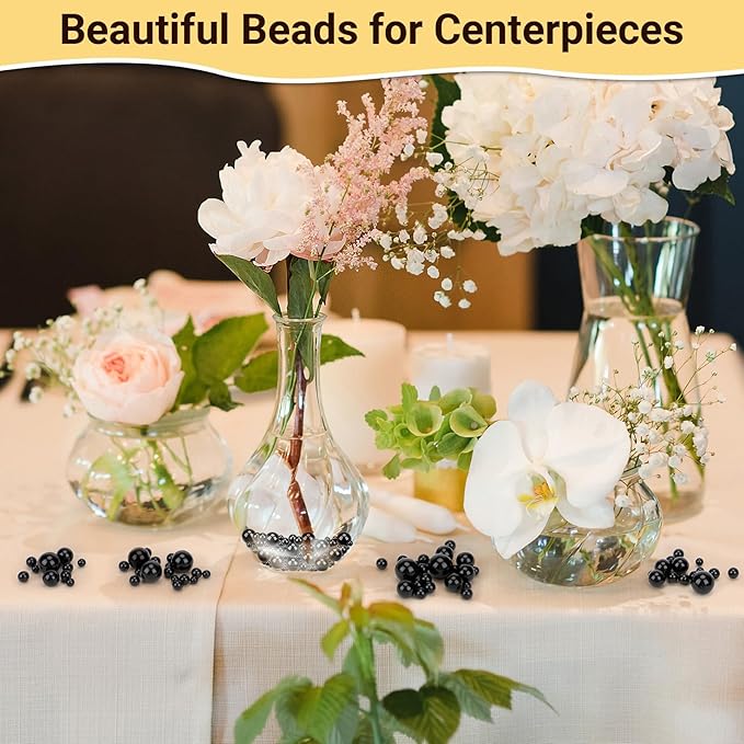 Suream Beads for Makeup Brush Holder 1300Pcs Black, No Hole Round Beads 8mm/0.31In Bulk Vase Filler Pearls for Holding Brush Lipstick Eyeliner, Birthday Party, Wedding Table Scatter, Craft Decoration
