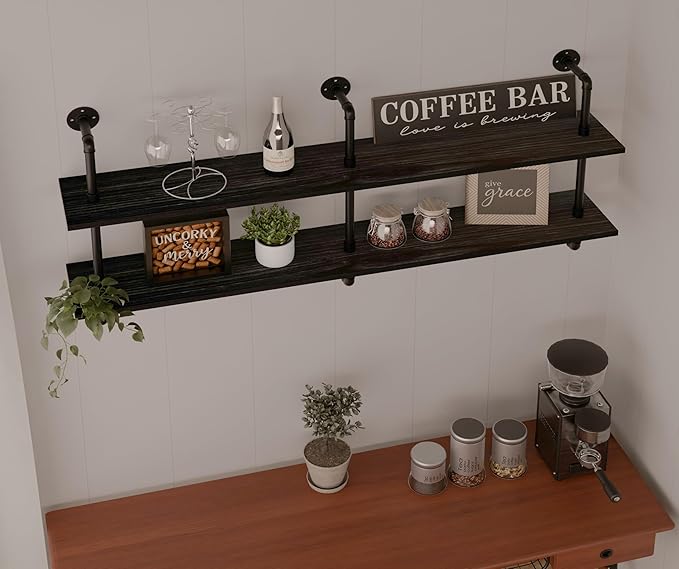 HDDFER Industrial Pipe Shelf Shelving Bookcase, Wall Mounted Rustic Bookshelf, Floating Bookshelves for Wall,Retro Wood Metal Pipe Industrial Shelves for Living Room